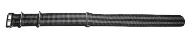 Bracelet montre NATO Nylon résistan -rayé gris et noir 18mm 20mm 22mm 24mm NEUF 2