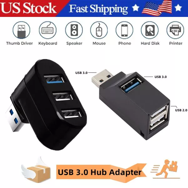 3 Port High Speed USB 3.0 Multi HUB Splitter Expansion Desktop PC Laptop Adapter