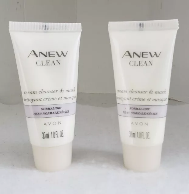 Lot Of 2 Avon Anew Clean Cream Cleanser & Mask Normal Dry Skin 1 Oz Travel Size