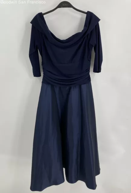 Jessica Howard Womens Navy Off The Shoulder 3/4 Sleeve Fit And Flare Dress 14