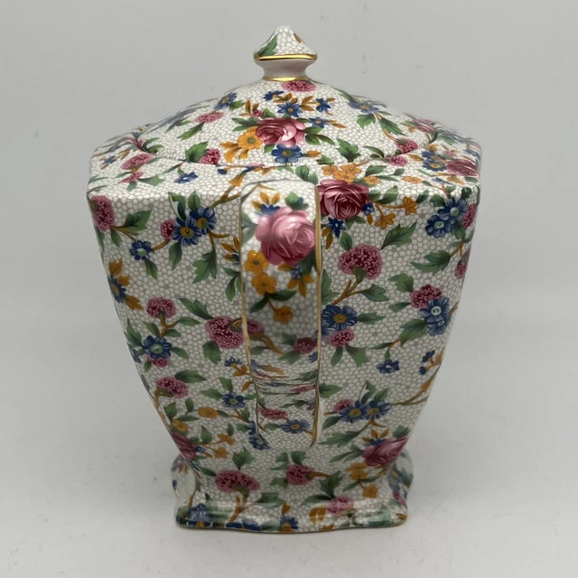 Vintage Royal Winton Grimwades OLD COTTAGE CHINTZ Floral Ascot Teapot England 5