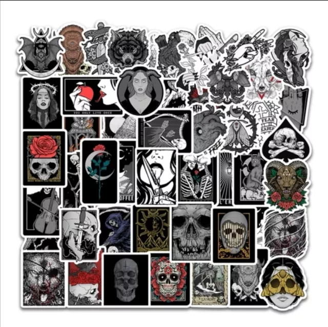 ⭐50 Stück Schwarz Weiß / Gothic Skull Totenkopf style Stickerbomb Aufkleber