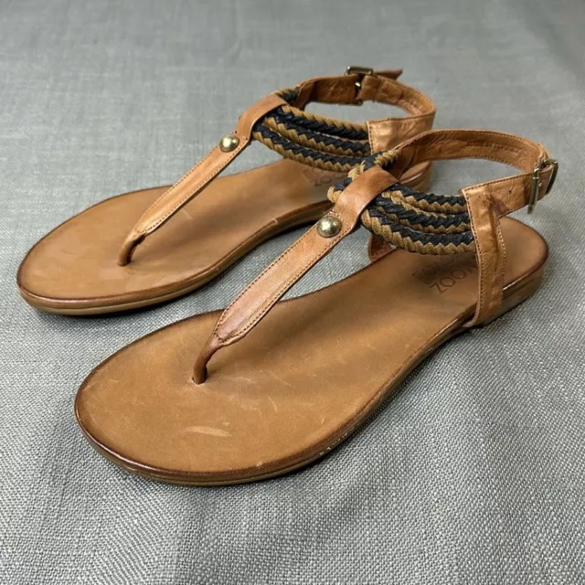 Miz Mooz Nuovo Sandals Womens 40 (US 9-9.5) Brown Leather Braided Ankle Strap