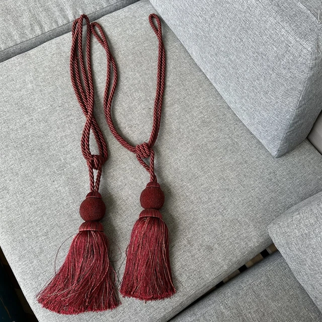 RED BEADED CURTAIN TIEBACKS HOLDERS DRAPERY TASSEL Set of 2 Rope Cord Thick
