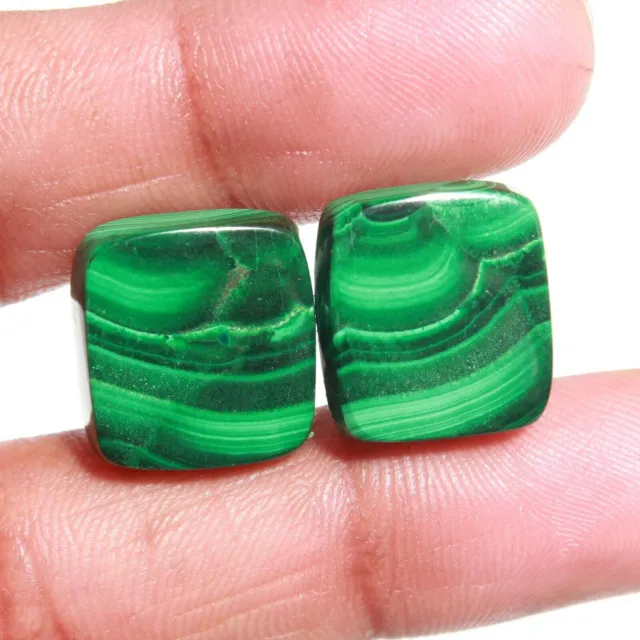 Paire de pierres précieuses malachite verte naturelle 15 mm Forme coussin...