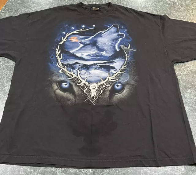 Vintage Liquid Blue Howling Wolf Native American Double Sided T-Shirt Size 3XL