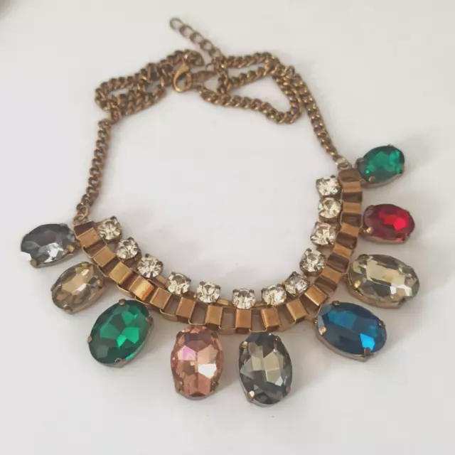 Vintage Rhinestone Bib Necklace Colorful Chandelier Statement Egyptian Revival