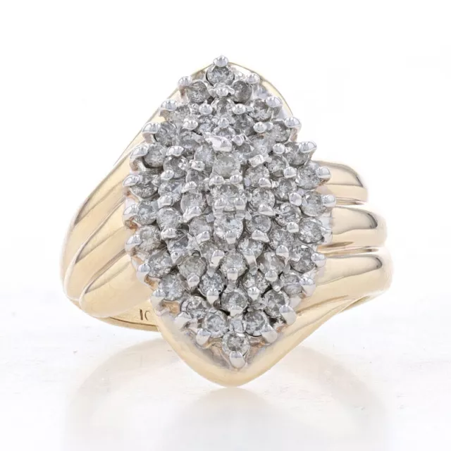 Yellow Gold Diamond Cluster Cocktail Bypass Ring - 10k Round Brilliant 1.00ctw