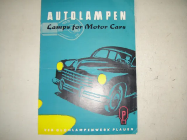 Autolampen,VEB Glühlampenwerk Plauen,engl.,Faltblatt Prospekt DDR,Messe ?,1956 ?