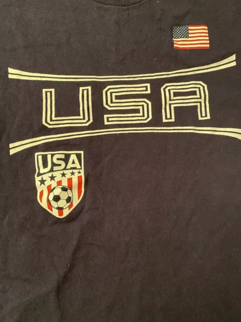 Vintage Boys TEAM USA Flag America T-Shirt Blue Youth Large 14/16 Soccer Shirt 2