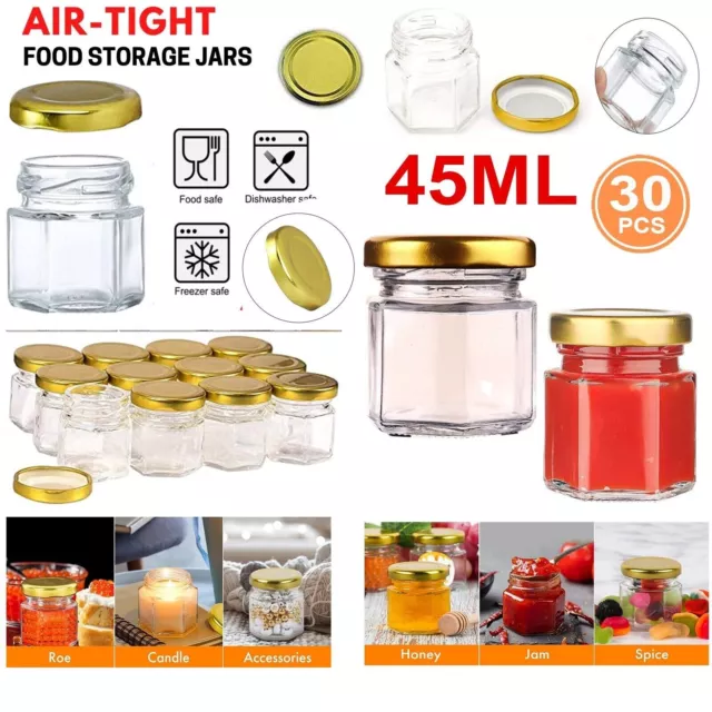 30X 45ml Hexagon Glass Jars Spice Herb Jam Mason Top Airtight Mini Bottles Jar U