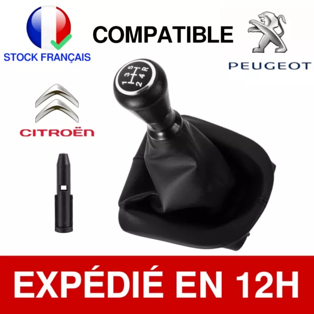 Pommeau Levier de Vitesse Cuir Soufflet et Adaptateur Compatible Peugeot Citroen