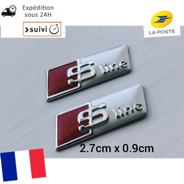 Lot de 2 Logos Audis Volant Stickers 3D -Silver mat S Line 2.7cm X 0.9cm sline