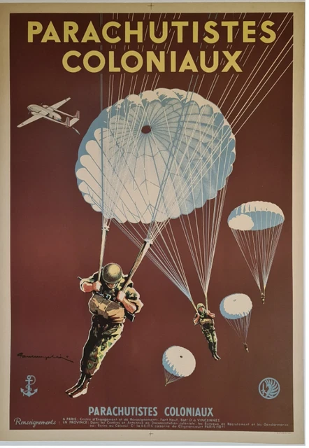 Affiche Parachutistes Coloniaux SAS Commandos - Affiche Vintage Affiche Parachutistes Coloniaux SAS Commandos - Affiche Vintage