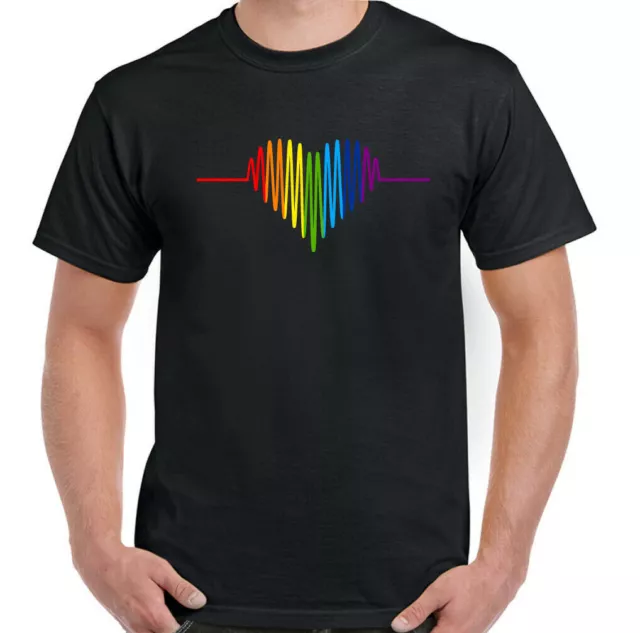 T-shirt LGBT Gay Pulse Heart da uomo orgoglio colori arcobaleno outfit maglietta abbigliamento