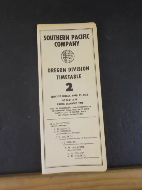 Southern Pacific Employee Timetable #2 Oregon Division 1965 April 25