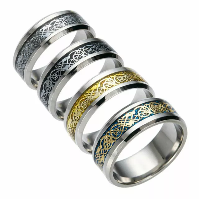 Fashion Silver Celtic Dragon Titanium Stainless Steel Men's Wedding Band Rings 2