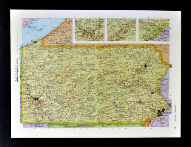 c1970 McNally Cosmo Map - Pennsylvania - Pittsburgh Philadelphia Erie Allentown