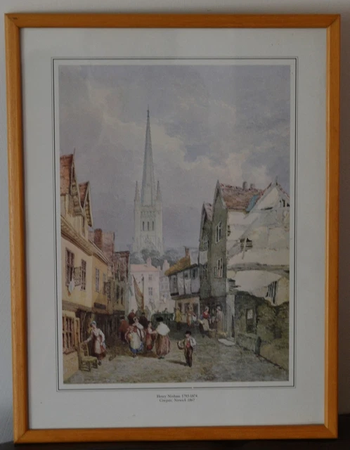 Framed Print of Henry Ninham Painting of Cowgate, Norwich 1867 (28cm x 36cm)