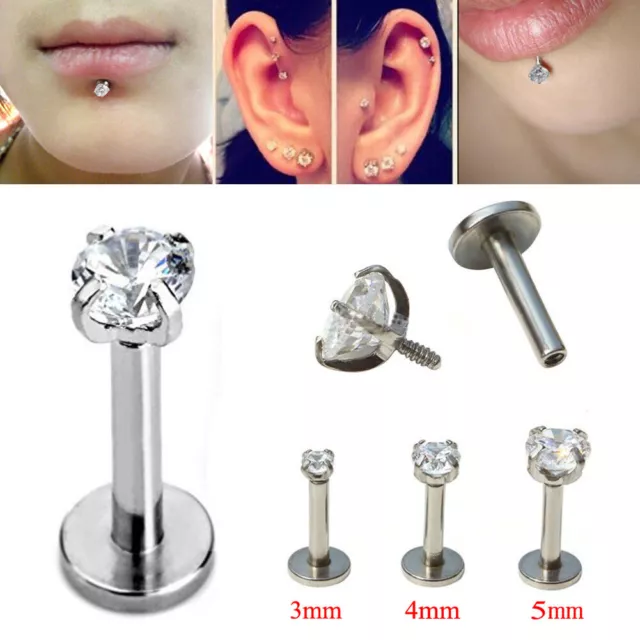 1PC 2MM/3MM/4MM Mini Gemme Cz Labret Tragus Cartilage Oreille Lèvre Clou Barre J