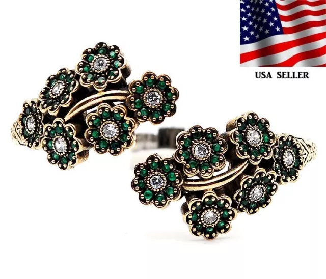 Osmanisches Reich Stil 10CT Smaragd & Topas 925 Sterlingsilber Armband Z1-6