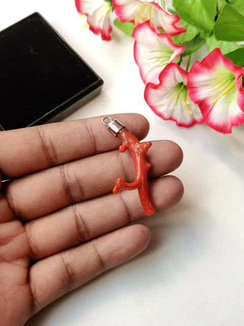 925 pendentif brut de corail rouge italien naturel, bijoux de corail rouge,...
