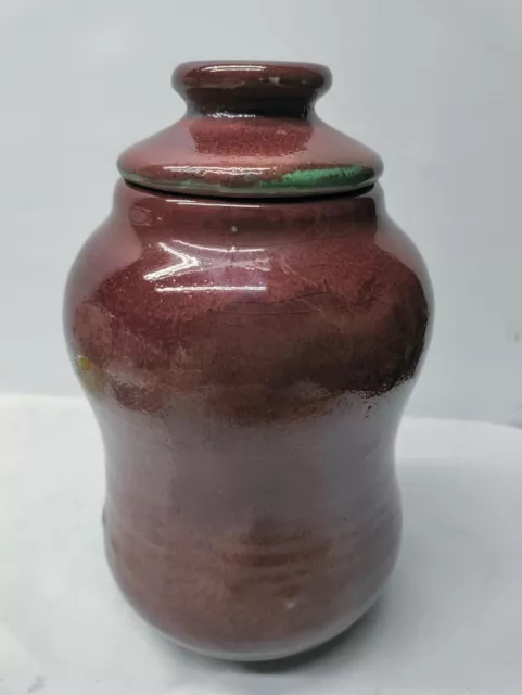 Harding Black  Pottery Signed 1970 Copper Red Glaze Crackle Ginger Lidded Jar .