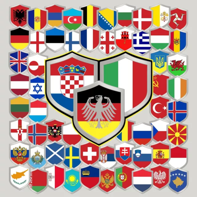 Aufkleber Auto KFZ EUROPA Länderwappen 6er Set Fahne Flagge FanShirts4u