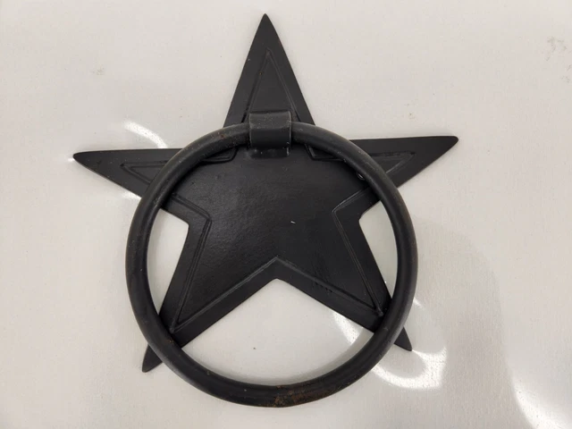 Cast Iron Star Shape Hand Towel Ring Wall Hanging Black Aged Look 8" Across