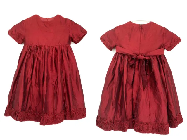 I Pinco Pallino  Red Silk Ruffle Lace Trim Party Formal Dress Sz 4 Gorgeous!