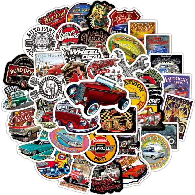⭐ 50 Stück Hot Rod Retro Vintage Car Style Car Stickerbomb Aufkleber