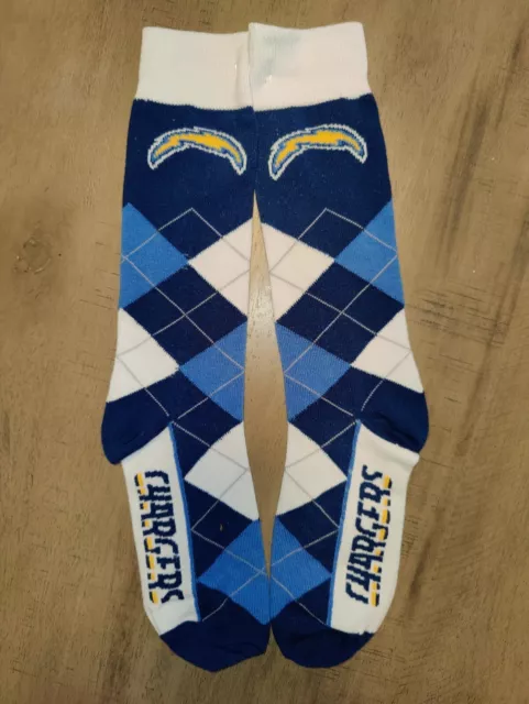 LA Los Angeles Chargers Mens Argyle NFL Team Crew Dress Socks Large