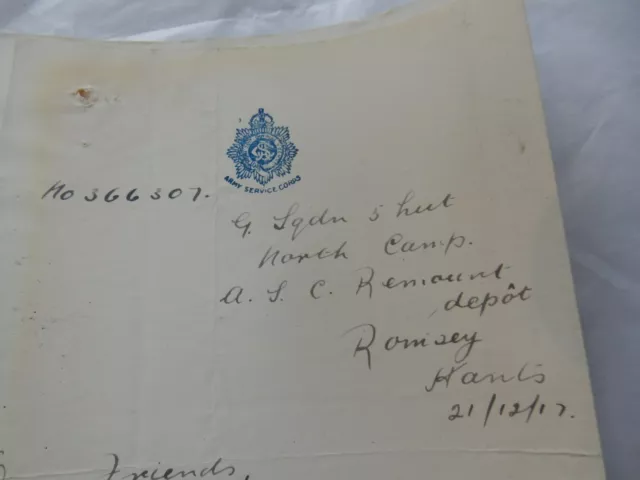 Asc Romsey Hants   2 Page Letter Stokesley  Lad  1917 Ww1   W T Alderson Yorks