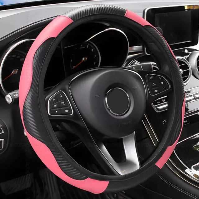 Pink Auto Accessories Microfiber Leather Car Steering Wheel Cover For 38cm/15''