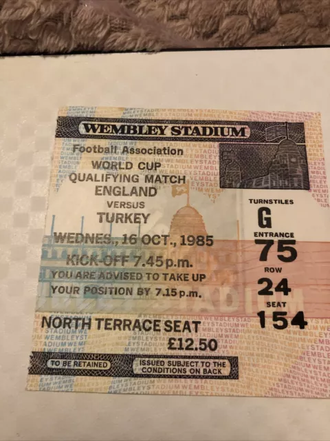 England V Turkey World Cup Qualifier 16th Oct 1985..Match Ticket