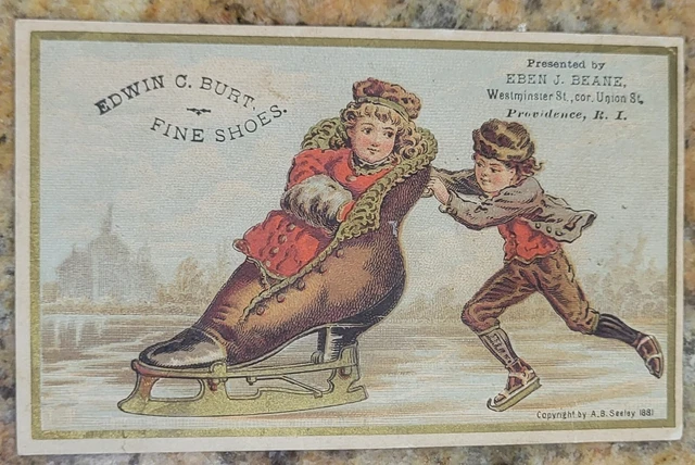 Victorian Trade Card Providence Rhode Island Eben Beane Edwin Burt Fine Shoes
