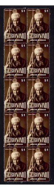 Geronimo Apache Indian Chief Strip Of 10 Mint Vignette Stamps 2