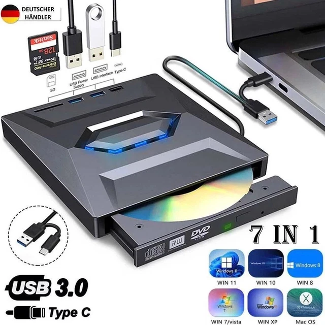 EXTERNES CD/DVD RW Laufwerk USB 3.0 Brenner Player Für PC Laptop Wins7 ...