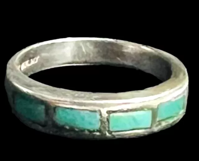 Vtg Bell Trading Post Turquoise Inlay Sterling Silver Ring Band sz 7 1/4 Navajo