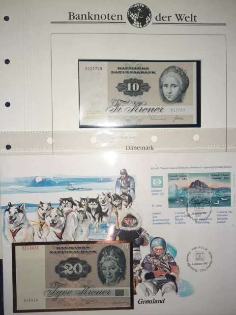 Banknoten Dänemark 10 und 20 Kroner Pick 48 & 49 UNC 1977 & 1984 (Grönland)