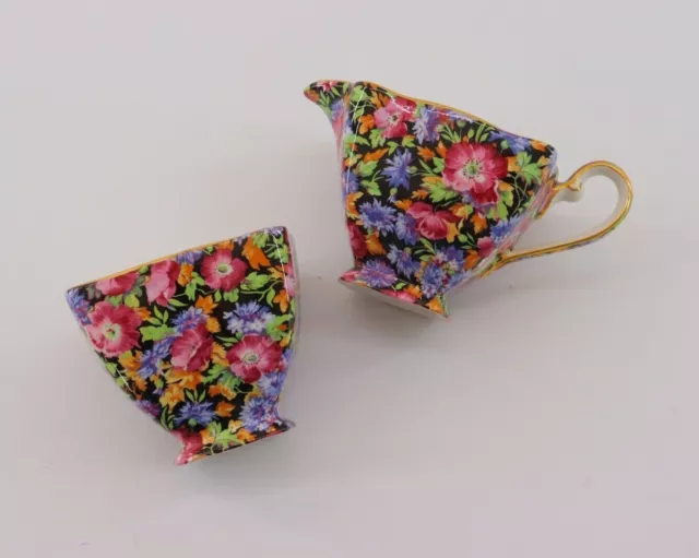 Rare Royal Winton Chintz Majestic Sugar Bowl Creamer Set English Porcelain c1995