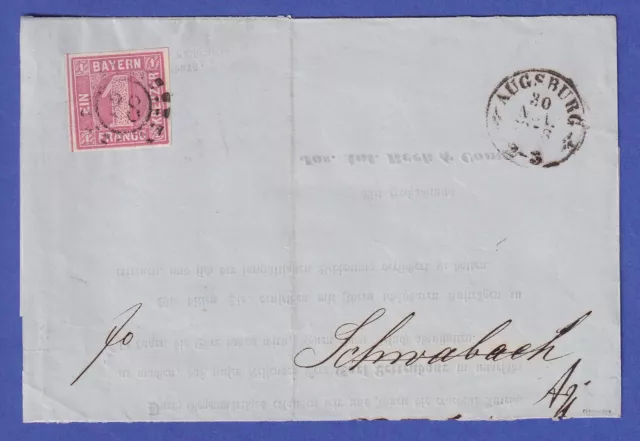 Bayern 1858 Mi.-Nr. 3 mit OMR 28 Augsburg auf Brief nach Schwabach