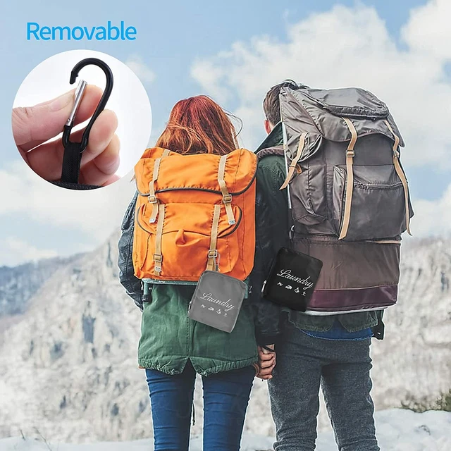 Travel Laundry Bag Dirty Clothes Bag W/ Handles & Aluminum Carabiner Collapsible 3