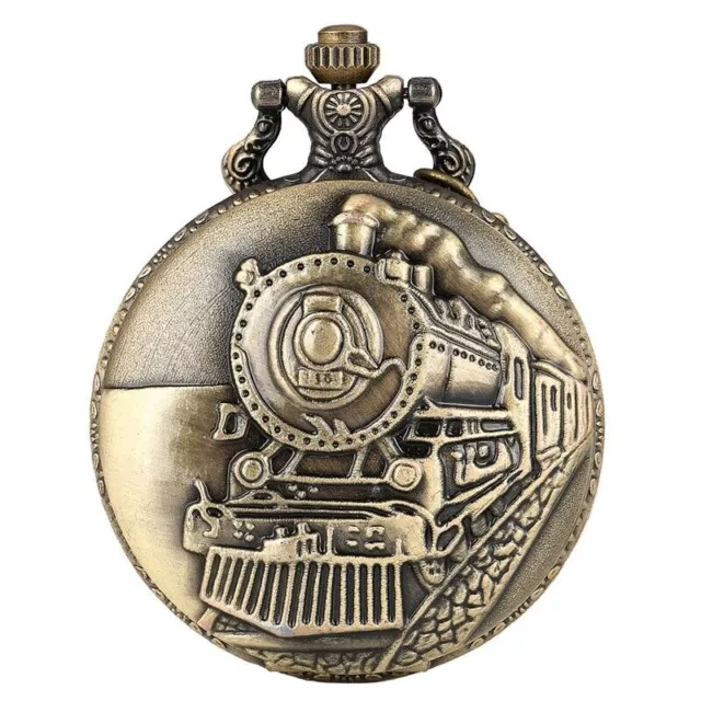 Retro Train Locomotive Men Women Analog Quartz Pocket Watch Necklace Chain Gift