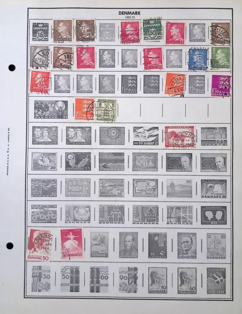 Used Denmark Postage Stamps Hinged on Harris Album 1960-1972