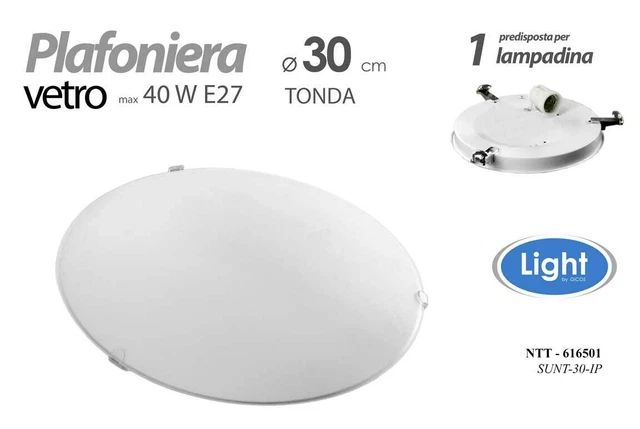 Plafoniera Tonda Da Soffitto In Vetro 3 Luci - Diametro 40 Cm - Stile Classico Per Soggiorno E Camera - 3