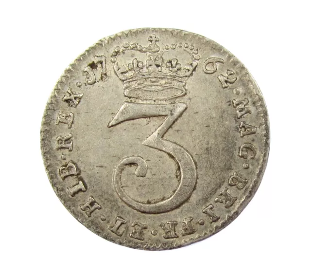 George Iii 1762 Silver Maundy Threepence - Vf