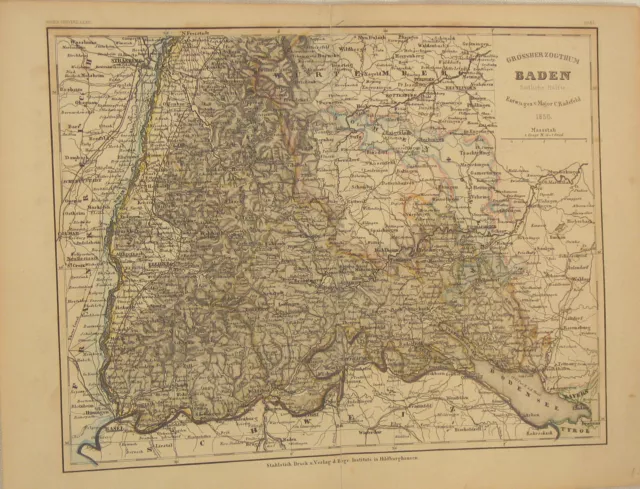 BODENSEE Konstanz Rhein Orig Landkarte 1856 Konstanz Baden-Württemberg Freiburg