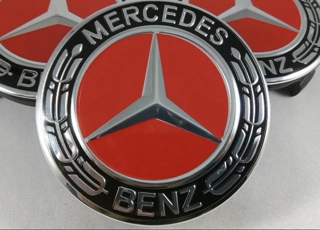 Set of 4 Pcs Mercedes Red Wheel Center Hub Caps 75mm A B C E S M Class