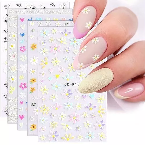 JMEOWIO 3D Fleur Stickers Ongles Nail Art Autocollants Ongles Autoadhésif 5D Dec